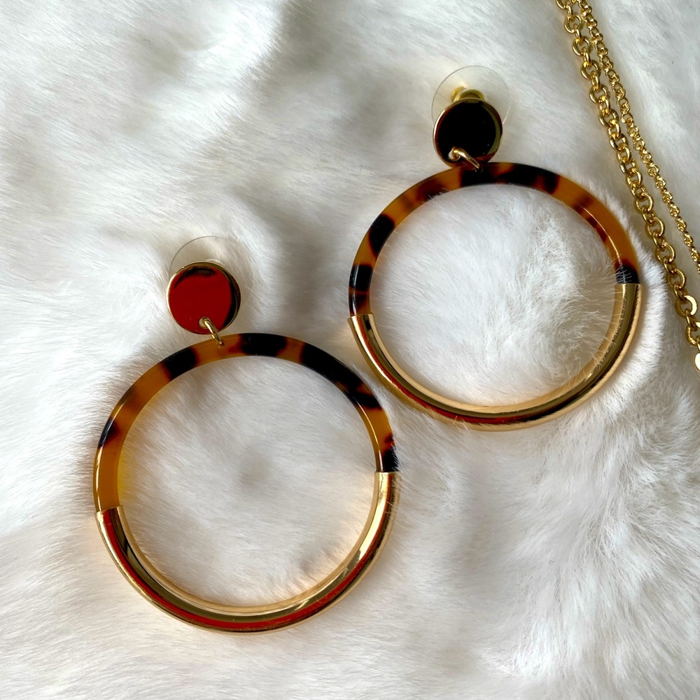 RW&CO Gold and Tortoise Shell Hoop Earrings